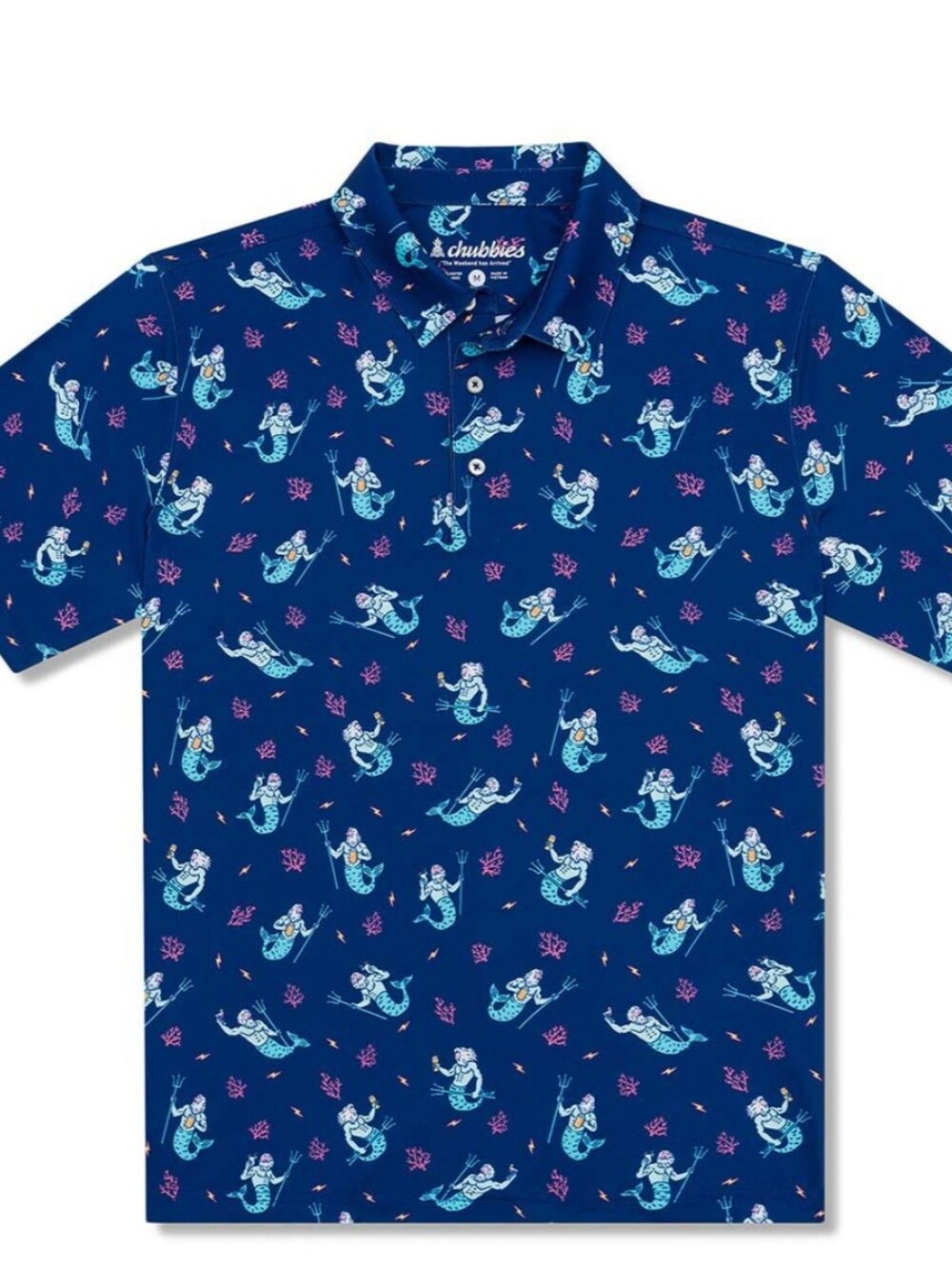 chubbies Navy Polo with Aqua Mermaid Print